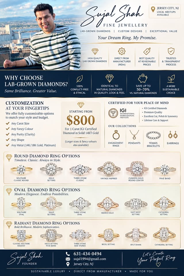 Custom engagement ring design options in round, oval and radiant cuts