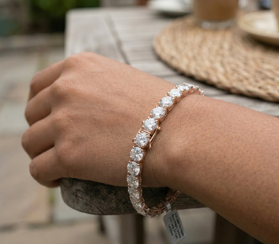 8.64 carat lab-grown diamond tennis bracelet in 14K rose gold, SGL certified — sold