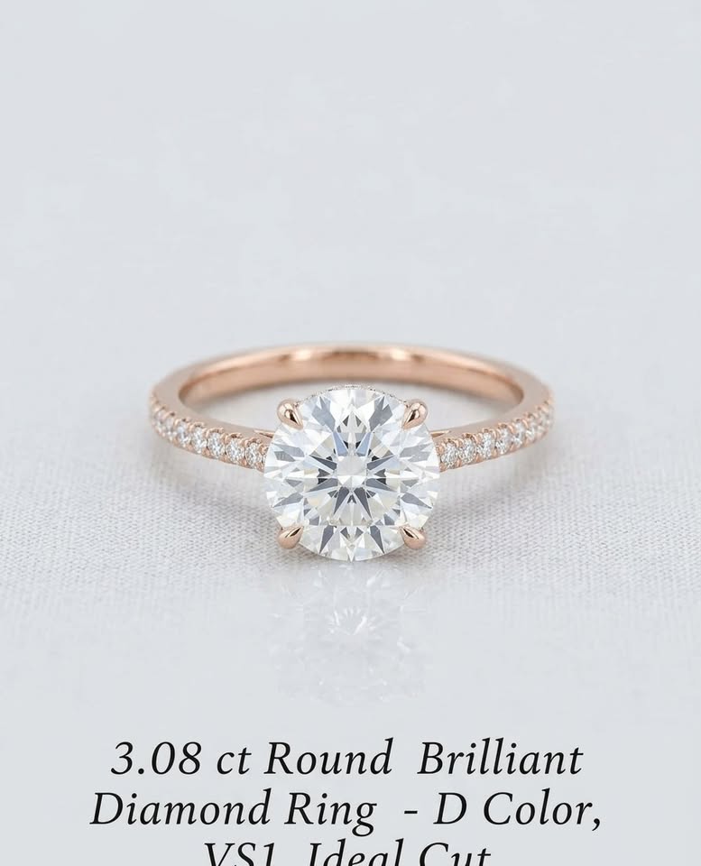 3.33 carat total weight round lab-grown diamond ring in 14K rose gold — sold